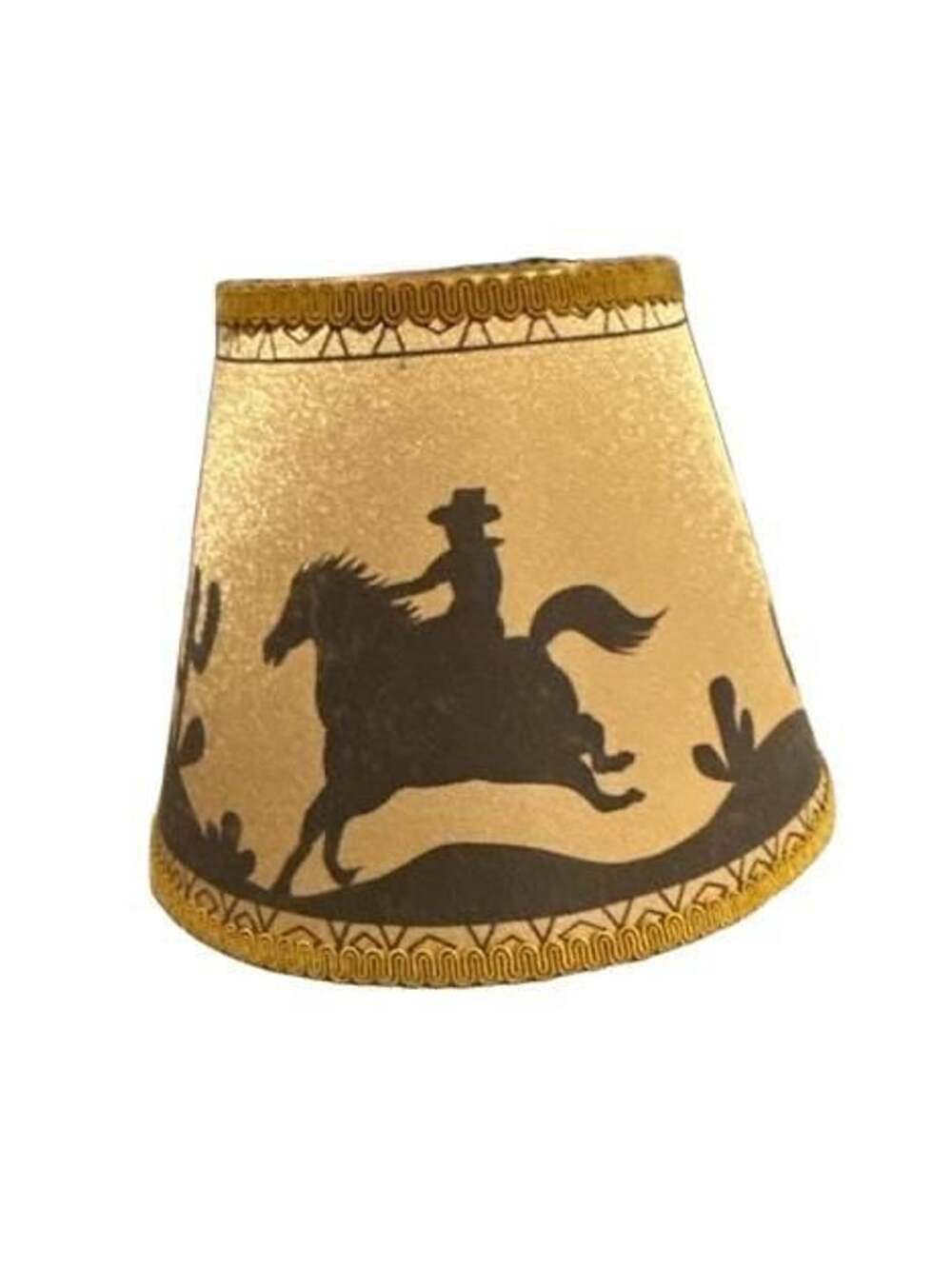 Rustic Western Cowboy Horse Silhouette Mini Lamp Shade Gold Trim 4” Tall